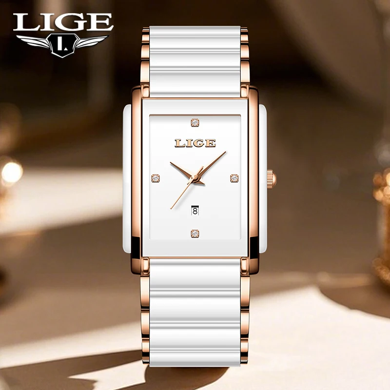LIGE 2023 Neue Luxus Frauen Uhren Elegante Keramik Quarz Armbanduhren Wasserdicht Datum Mode Geschenk Für Damen Uhr Reloj Mujer