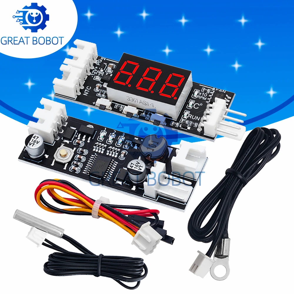 Einzelner 12 V 0,8 A DC PWM 2–4 Draht Lüfter Temperaturregelung Geschwindigkeitsregler – Gehäuse Computer Rauschunterdrückung! NTC B 50K 3950 Image