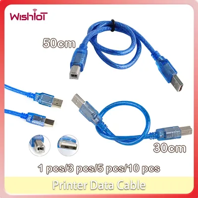 USB 2.0-Verbindungskabel mit quadratischem Anschluss, Drucker-Datenkabel, erweitert auf USB, quadratischer Anschluss 30 cm/50 cm, für UNO 2560, transparentes Blau