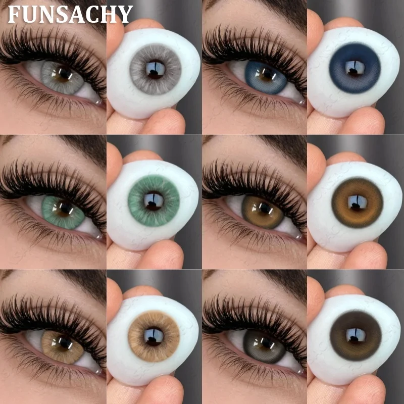 FUNSACHY 1 Paar natürliche farbige Kontaktlinsen für Augen, braun, grau, weiche Linse, schöne Pupillen, jährliche Kosmetik, grüne Farblinse Image