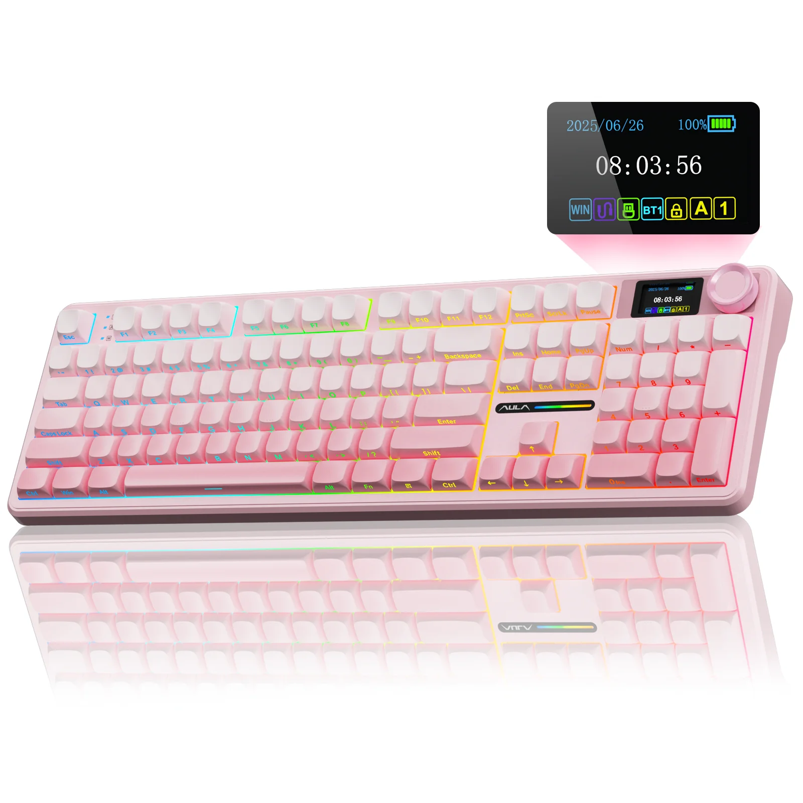AULA F108 pro Drahtlose Bluetooth-Tastatur, Makro-Gaming-Tastatur, Dichtung, Hot-Swap-Tastatur in voller Größe mit TFT Smart Display Image