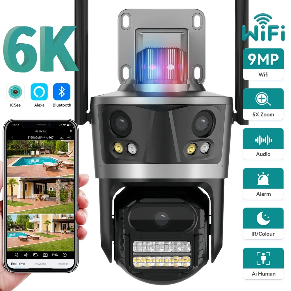 9MP 6K HD PTZ Wifi IP Kamera Drei objektiv Drei Bildschirme 4K 8MP Dual Len Dual Bildschirme Auto Tracking Outdoor Drahtlose Kamera ICsee