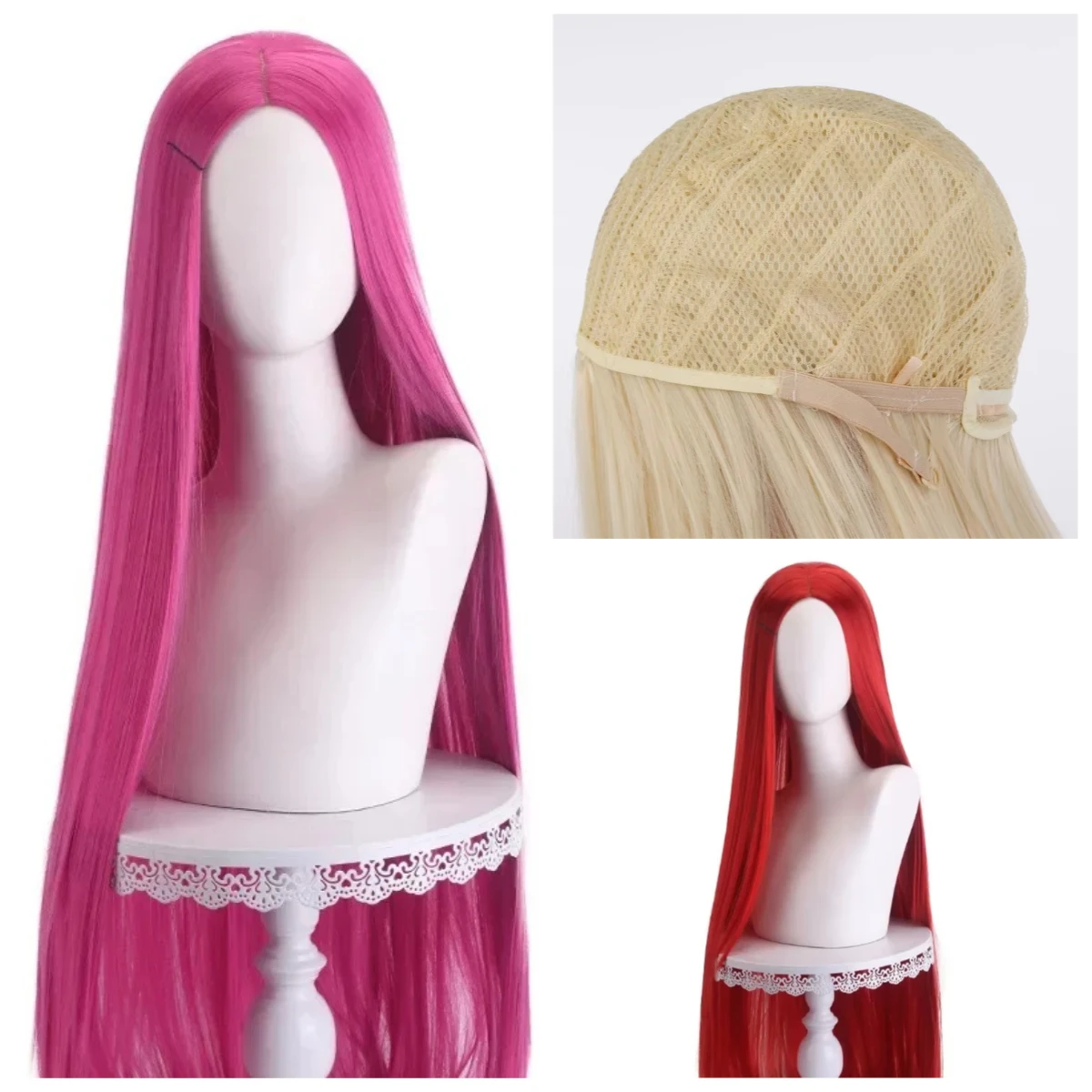 40 Zoll lange gerade Cosplay-Perücke, blond, rosa, rot, lila, hitzebeständige Kunsthaar-Perücken Image