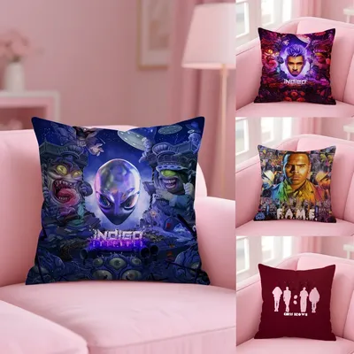 Heißer neuer Chris Brown Rapper-Kissenbezug, Anti-Dustmite-Kissenbezug, unsichtbarer Reißverschluss, seidiger kurzer Plüsch-Sofa-Kissenbezug Image