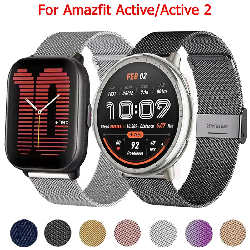 22 mm 20 mm Edelstahlarmband für Amazfit Active 2/Bip 3/Pro Metallarmband für Amazfit Bip 5 Unity/Cheetah Pro/Square/Rund Image