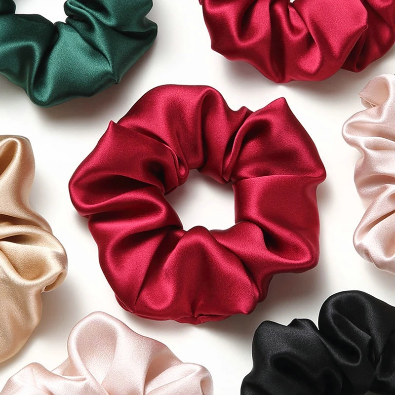 Accessoires Damen Mädchen Haargummis aus seidigem Satin, solide Stretch-elastisch, schlicht, elegant, Gummiband, Pferdeschwanz-Krawatte, kostengünstig Image