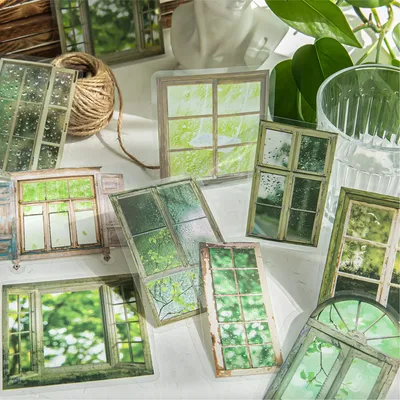 JIANQI 20pcs/pack Window Landscape Stickers Decor Junk Journal DIY Srapbooking Collage Stationery PET Scrapbook supplies