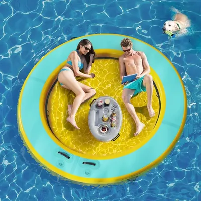 8FT Floating Dockl Platform, Sunchill Float Ring Inflatable Water Hammock, Tanning Pool with Inflatable