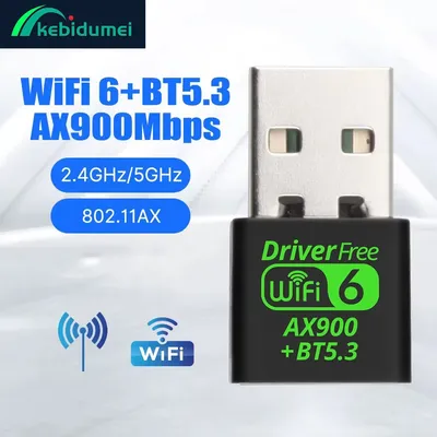 Kebidumei AX900 USB WiFi 6 Bluetooth 5.3 Adapter Dongle Dual Band 2.4G&5GHz USB WiFi Network Wireless Wlan Receiver DRIVER FREE