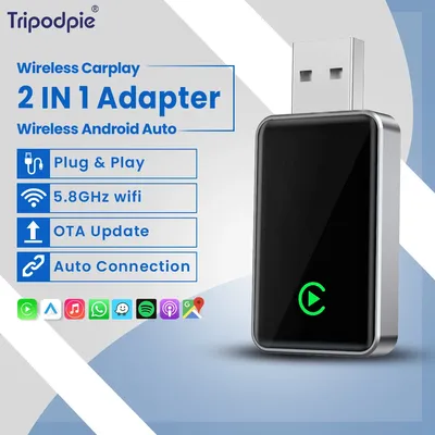 Wired to Wireless Carplay&Android Auto 2in1 Mini Adapter Plug And Play Dongle Bluetooth Fast Connect Compatible with 98% of Cars