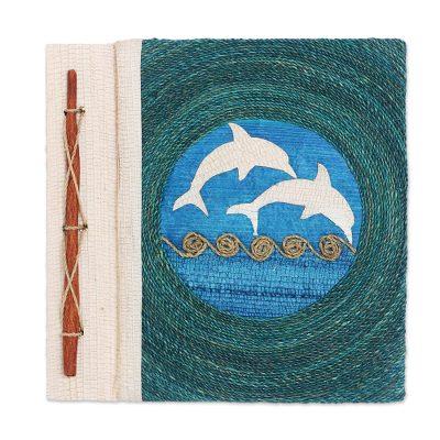 Pisces Sign in Blue,'Natural Fiber Dolphin Journal in Blue'