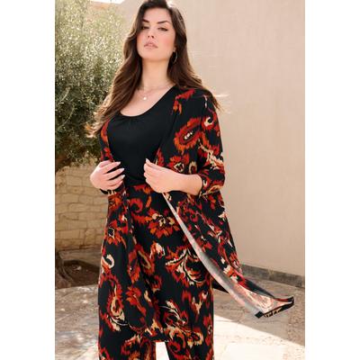 Plus Size Women's Ultra Drape Cardigan by Roaman's in Black Textured Paisley (Size 14/16)