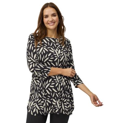 Plus Size Women's Three-Quarter Sleeve Curved Hem Tunic by ellos in Black Stone Abstract (Size 22/24)