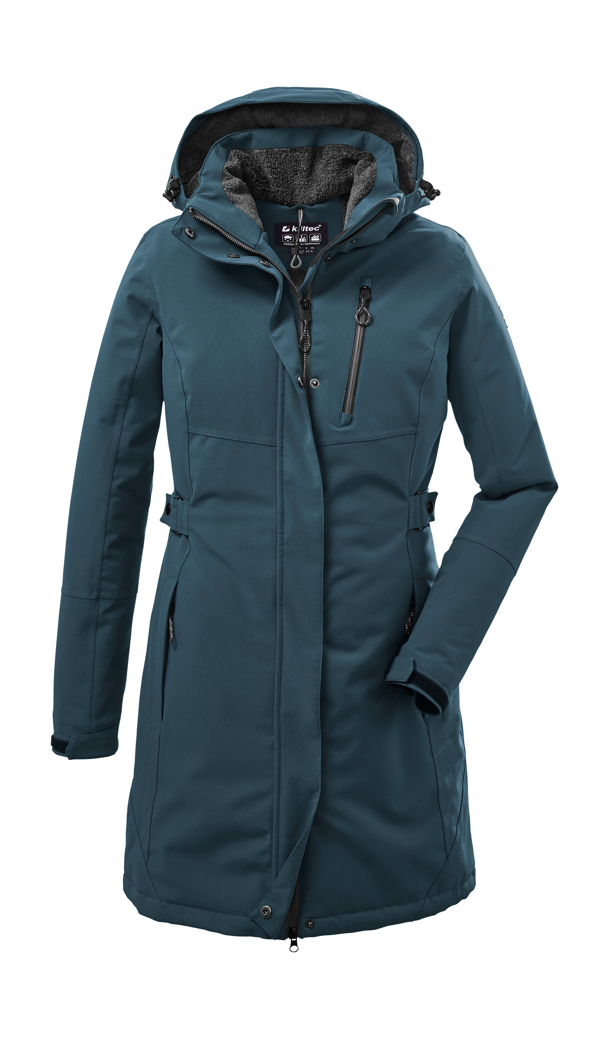 Parka KILLTEC "KOW 165 WMN PRK", Damen, Gr. 50, blau (hellpetrol), Obermaterial: 100% Polyester;Futter: 100% Polyester;Füllung: 100% Polyester, Jacken Parka, Wasser- und winddichter Parka mit Teddyfleece und abnehmbarer Kapuze Image