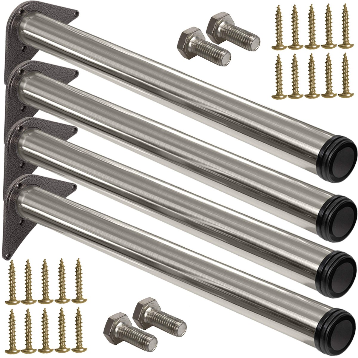 ID Dinkel 4 x Edelstahl Fi Tischfuß Ø60 mm Tischbeine Möbelfuß |Höhe 820 mm|höhenverstellbar + 30 mm Image