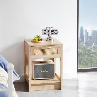 Modern Rattan Nightstand Small Side Table with Drawer for Bedroom or Living Room