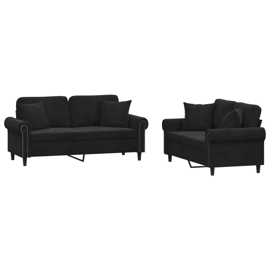 vidaXL 2-tlg. Sofagarnitur mit Kissen Schwarz Samt Image