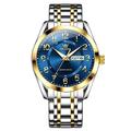 Montre de luxe Olevs 3666 pour homme, en acier inoxydable, étanche, double calendrier, classique, grand cadran numérique, montres à quartz originales