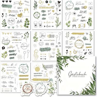 TEMU A Wedding Guest Book With Stickers, Including A Wedding Guest Book (21x21cm) With Blank Stickers, Wedding Album Stickers, Love Stickers, A Total Of 8 Pages Of Stickers. Image