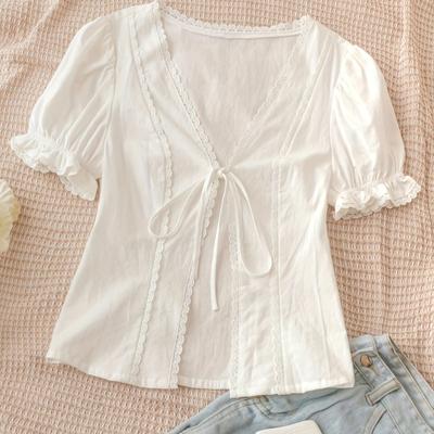 TEMU New Stylish Women's Lace-up Short-sleeve Shirt T035 Image