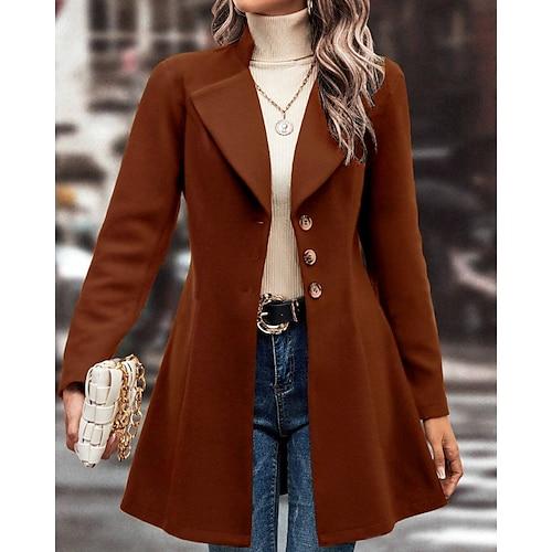 Damen Mantel Warm Bequem Knöpfe Mode Einfach Straße Ferien Einreihig Lang Umlegekragen Normale Passform Langarm Oberbekleidung Schwarz Aprikose Kaffee Herbst Winter