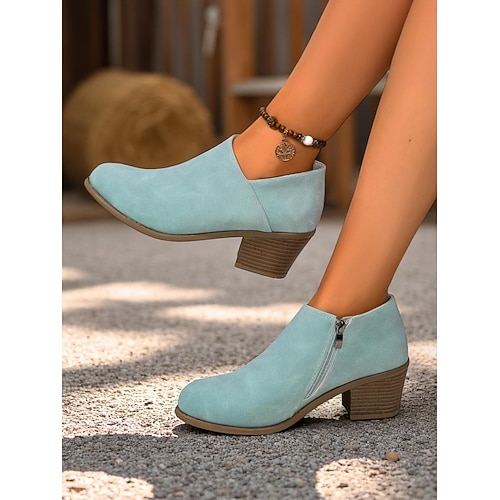 Damen-Stiefeletten aus Kunstleder mit dickem Absatz – Vintage-Schlupfstiefel für Herbstoutfits, Tage auf dem Bauernhof und Spaziergänge auf dem Land Image