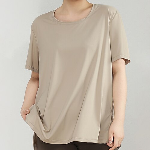 Damen Sportshirts Pilates-Oberteil Sporttop Hautfreundlich Schnelltrocknend Weichheit Locker Kurzarm Sport Einfarbig Oberteil Für Fitnessstudio Pilates Zumba Lässiger Schnitt Sportkleidung Image