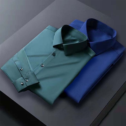 Herren Kleidhemd Bügelfreies Hemd Einfach Formell Hochzeit Grün grau Rosa Red Marineblau Rot GrünMarineblau Langarm Umlegekragen Frühling Herbst Bekleidung Mehrfachpackung Image