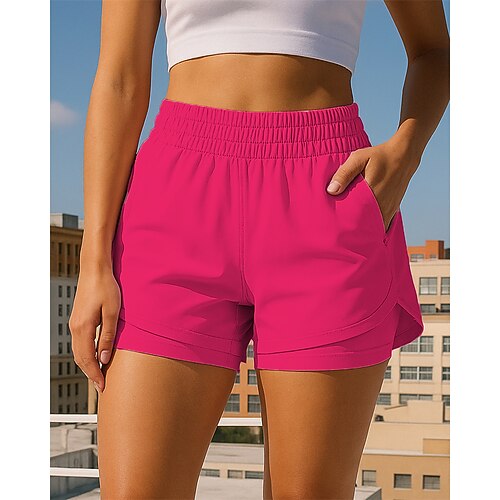 Damen Laufshorts Laufhose Lang Kurz Elastischer Bund Shorts Lässig Sport Outdoor Sommer Schnelltrocknend Leicht Atmungsaktiv Tennis Joggen Laufen Normale Passform Sportbekleidung Sportkleidung Image