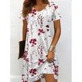 Damen Midikleid T-Shirt-Kleid Sommerkleid A Linie Kleid Urlaub Lässig Strand Strand Normale Passform Blumen Grafik Kurzarm V Ausschnitt Schwarz und Weiß Gelb Rote Blau Sommer Frühling