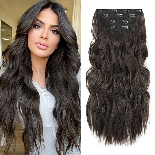 Clip-in-Haarverlängerungen, 4 Stück, blonde Haarverlängerungen, 24 dicke, lange Strandwellen, Haarverlängerungen he003, unsichtbare Spitzeneinsätze, natürlich weiche Haarteile für Frauen, Platinblond Image