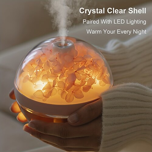 1 Stück 270 ml skurriler kugelförmiger Luftbefeuchter mit LED-Nachtlicht und farbwechselnden Blumen Duftdiffusor, geräuschloser Betrieb, wiederaufladbar über USB, perfekt für Zuhause, Schlafzimmer, Image