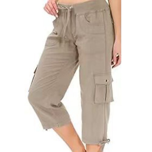 Damen Cargo-Hosen Stoffhosen Streetwear Lässig Wadenlang Natürliche Taille Einfach Tasche Elastisches Kordelzugdesign Bequem Außenbereich Outdoor Streetwear Kamel Dunkelbraun Hellhimmelblau Schwarz Image