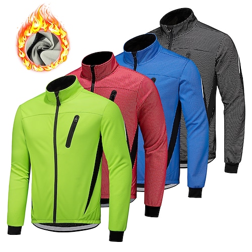 Herren Fahrradjacke Winter Thermowarm Fleece-Futter Winddicht Wasserdichter Reißverschluß Fahhrad Jacke Windjacke Mountainbike MTB Straßenradsport Stadtradfahren Schwarz Rote Blau Fahrradbekleidung Image