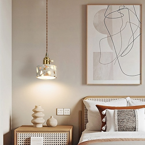 Wabi-Sabi Terrazzo Pendelleuchte, Hotel Schlafzimmer Retro Walnuss Steinlampe Image