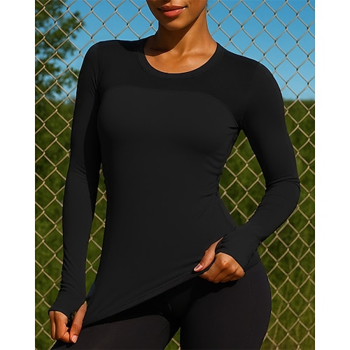 Damen Lauf-T-Shirt Laufoberteil Sporttop Langarm T-Shirt Sommer Frühling Einfarbig Schnelltrocknend Leicht Atmungsaktiv Laufen Yoga Sportbekleidung Sportkleidung Blau Schwarz Weiß Image
