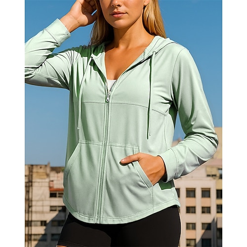 Damen Einfarbig Laufjacke Outdoorjacke Vollreißverschluss Langarm Oberbekleidung Sportlich Sommer Frühling Sonnenschutz Leicht Atmungsaktiv Tennis Golfspiel Laufen Sportbekleidung Sportkleidung Blau Image