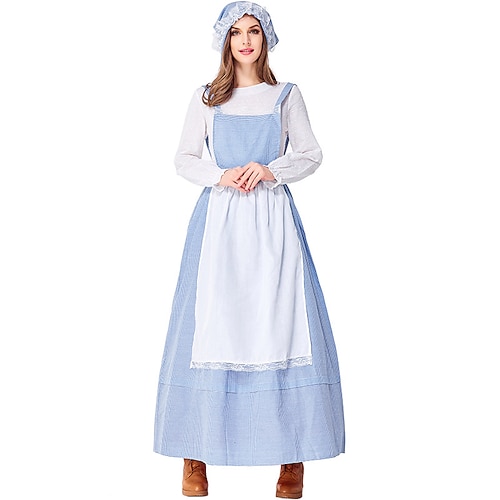 19. Jahrhundert Outfits Prärie-Kleid Pioniermädchen Kolonial Revolutionskrieg Kostüm Damen Karneval Maskerade American 250 4. Juli Fünfhundertjahrfeier Erwachsene Kleid Schürze Stirnband Image