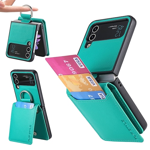 Handy Hülle Handyhüllen Für Samsung Galaxy Z Flip 7 Z Flip 6 Z Flip 5 Z Flip 4 Z Flip 3 Rückseite Flip Mit Kartenhalter Ständer Einfarbig PC PU-Leder Image