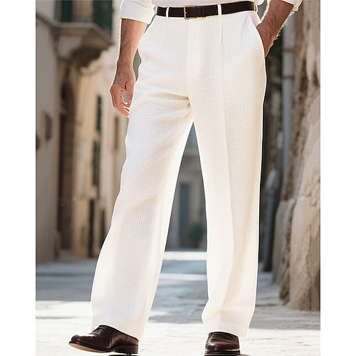 Herren Anzughose Hose Chinos Stoffhosen Waffelhose Tasche Knöpfe Jacquard Einfach Komfort Formell Party Arbeit Mode Klassicher Stil Schwarz Weiß Mikroelastisch Image