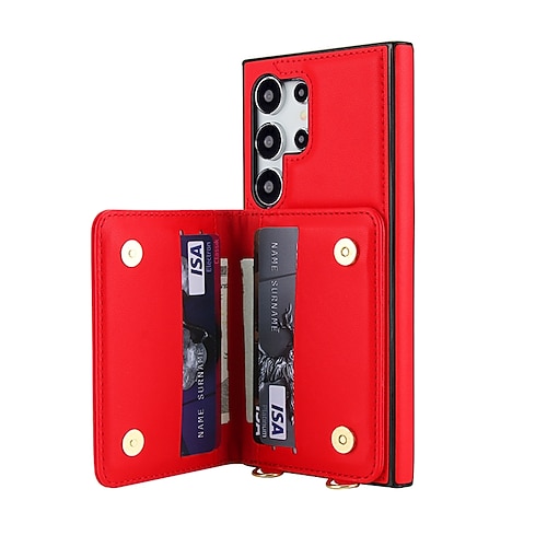 Handy Hülle Handyhüllen Für Samsung Galaxy S25 S25 Edge S24 S24 FE S23 Ultra Plus S22 Plus Ultra A16 A15 A14 A54 Rückseite mit Trageriemen Ständer Kartenfach Retro TPU PU-Leder Image