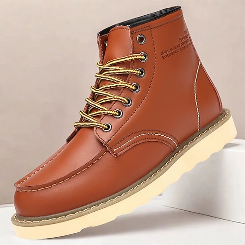 Braune Arbeitsstiefel für Herren mit Schnürung, Kontrastnähten und gepolsterter Sohle, klassischer Freizeitstil für die Arbeit im Freien, Wandern und den Alltag Image
