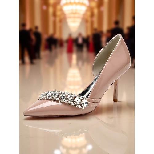 rote Damenpumps aus Lackleder mit Strassverzierung, spitze High Heels für gehobene Partys und Cocktailveranstaltungen Image