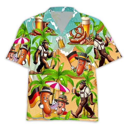 Hawaiihemden Aloha-Hemd Bayerisch München Deutsch alpin Grafik für Herren Erwachsene 3D-Druck für Karneval Oktoberfestbier Strand Urlaub Party Image