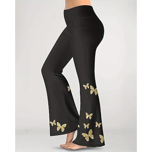 Damen Stoffhosen Anti-Scheuer-Shorts Streetwear Lässig Volle Länge Natürliche Taille Blume Elastischer Bund Drucken Bequem Außenbereich Urlaub Wochenende Schwarz Golden Gloden schwarz Herbst Normale