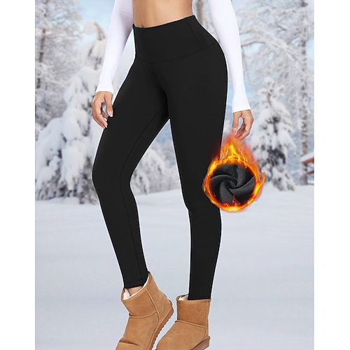 Damen Leggings mit Fleecefutter Fleecehose Stoffhosen Leggings Streetwear Lässig Volle Länge Natürliche Taille Einfach Elastischer Bund Bequem Außenbereich Outdoor Ausgehen Wein Marineblau Schwarz Image