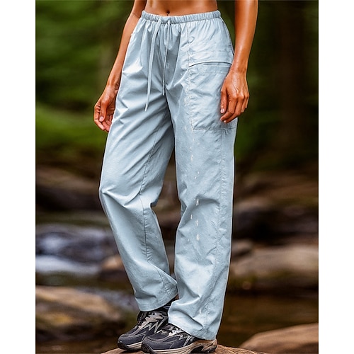 Damen Wanderhosen Regenhose zum Wandern Frühling Herbst Außen Normale Passform Wasserdicht Schnelltrocknend Leicht Atmungsaktiv Hosen Kordelzug Tasche Elastischer Bund Schwarz Blau Camping / Wandern Image