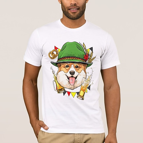 Bayerisch München Deutsch T-Shirt Ärmel T-Shirt Hund Corgis Grafik für Herren Erwachsene Heißprägen für Karneval Oktoberfestbier Party Alltagstauglich Image