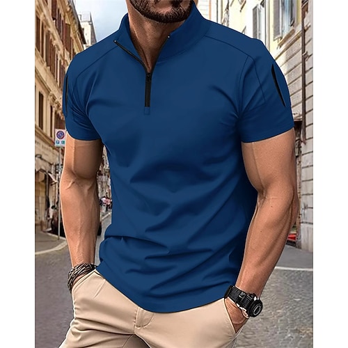 Herren Viertel-Reißverschluss-Poloshirt Golfshirt Lässig Arbeit Viertelreißverschluss Kurzarm Basic Modern Einfach Reißverschluss Sommer Normale Passform Weiß Rosa Marineblau Himmelblau Grau Image
