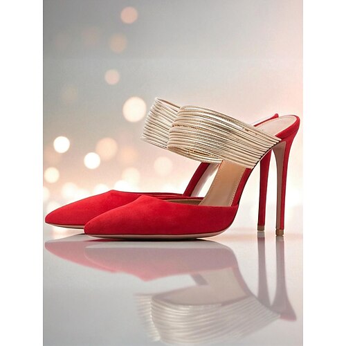 gelbe Stiletto-Pantoletten für Damen mit goldenen Spiralriemen – spitze High Heels für Partys und Abendveranstaltungen im Nachtleben Image